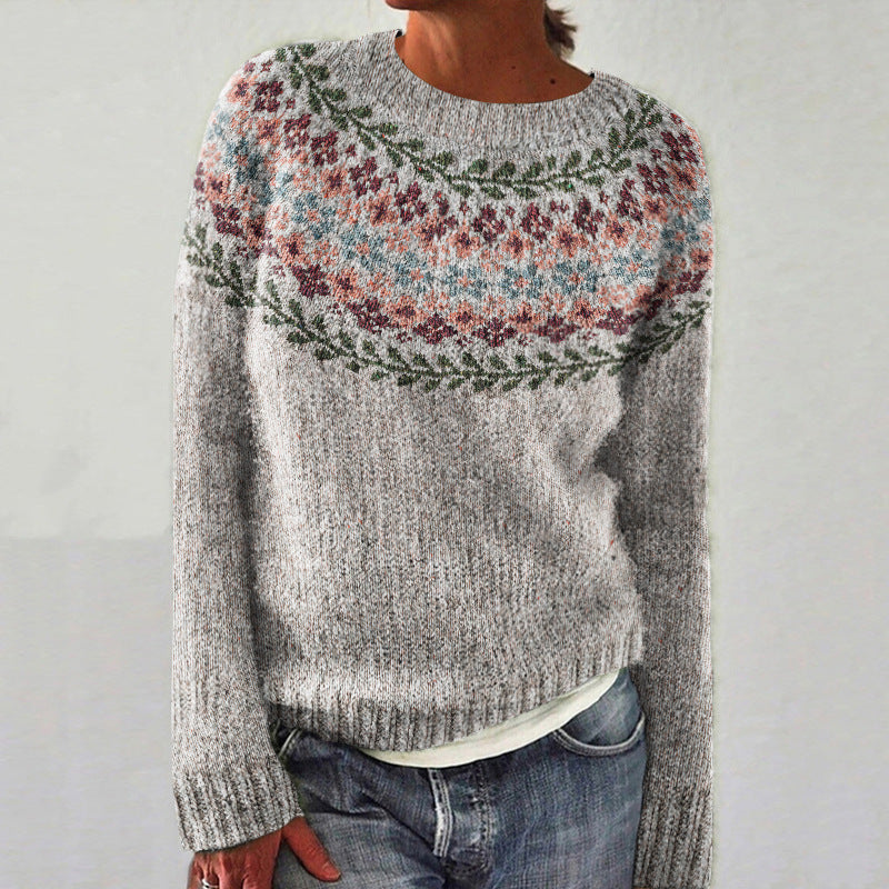 Mehrfarbiger lockerer Strickpullover mit Rundhalsausschnitt