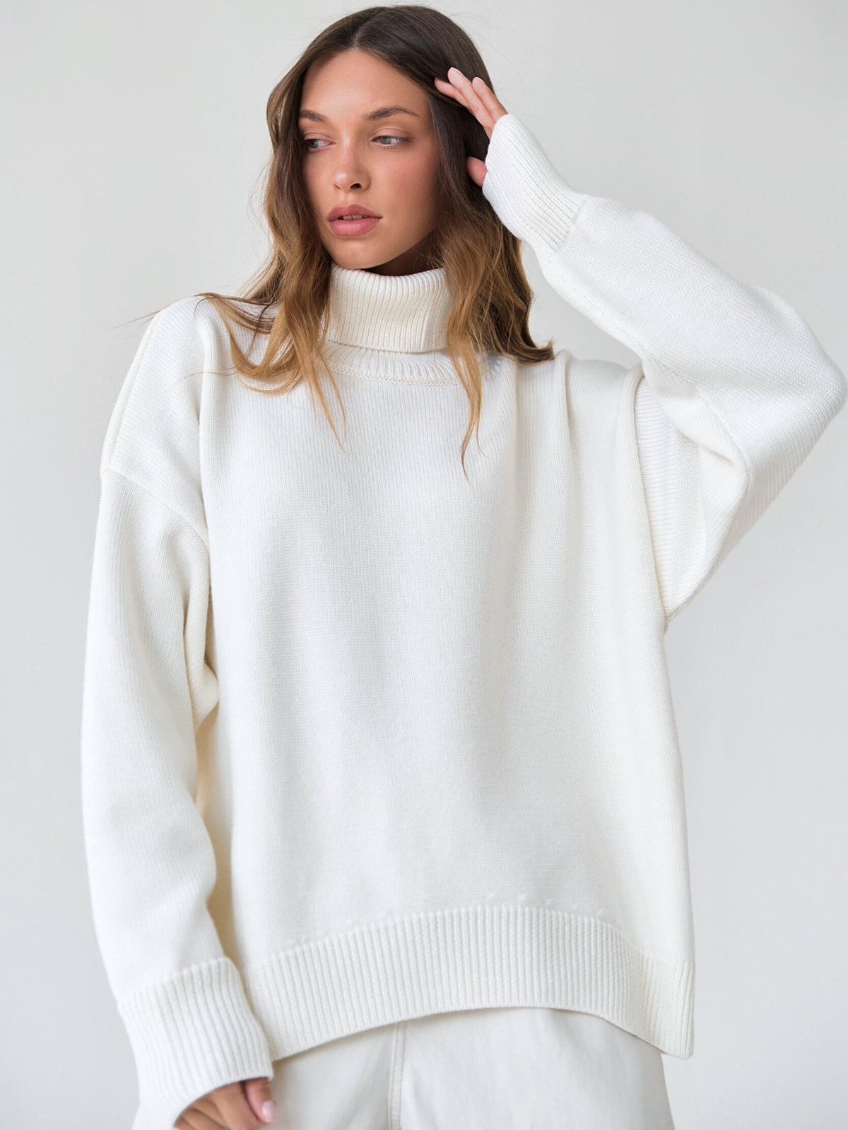 Einfarbiger Rollkragenpullover aus Kaschmir für Herbst und Winter locker gestrickt