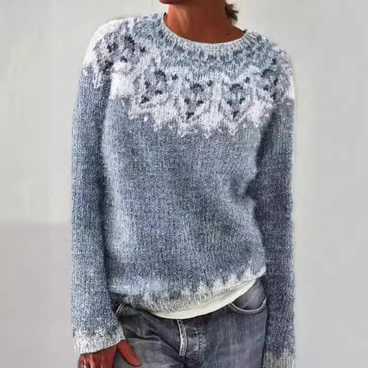 Mehrfarbiger lockerer Strickpullover mit Rundhalsausschnitt