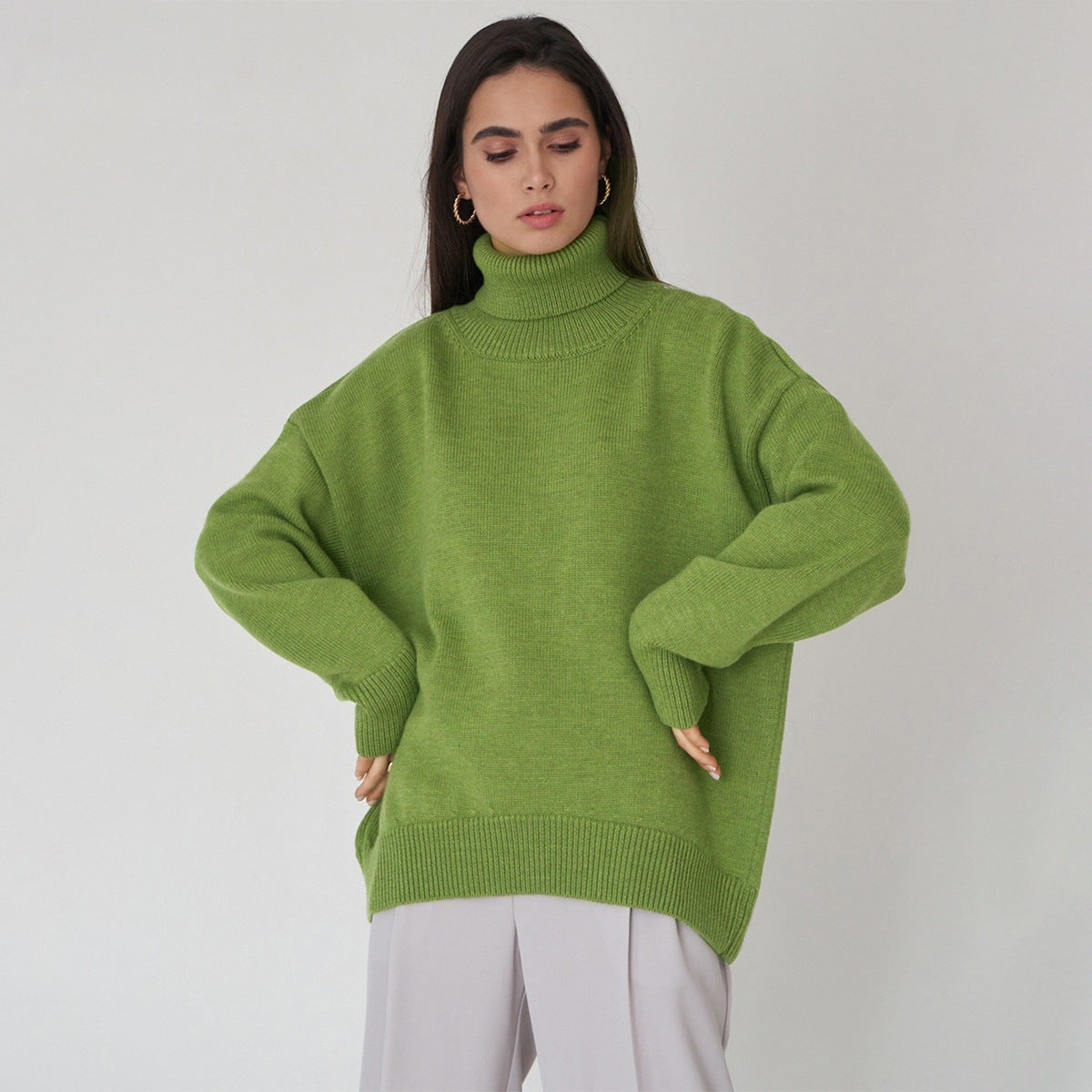 Einfarbiger Rollkragenpullover aus Kaschmir für Herbst und Winter locker gestrickt