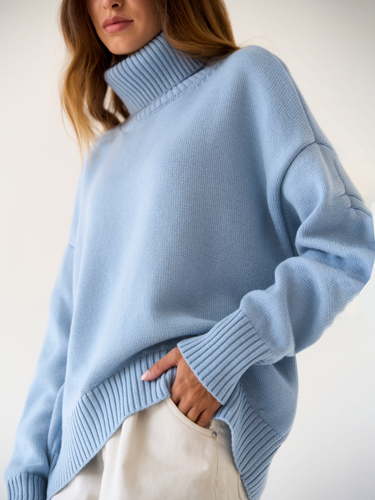 Einfarbiger Rollkragenpullover aus Kaschmir für Herbst und Winter locker gestrickt