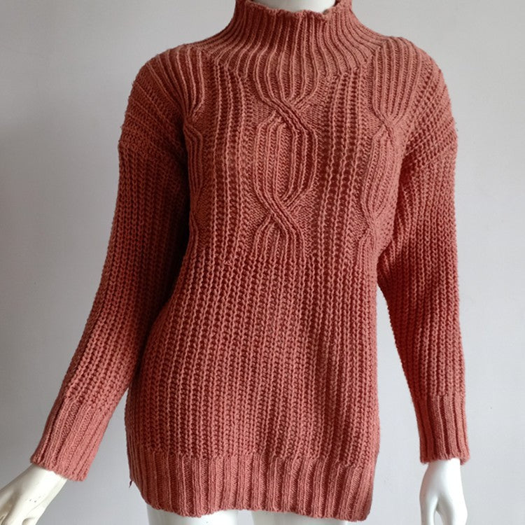 Rollkragenpullover aus grobem Strick in einfarbiger Farbe
