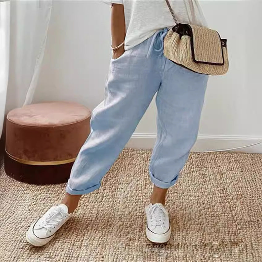 Bequeme Stretch-Freizeithose aus Baumwolle und Leinen