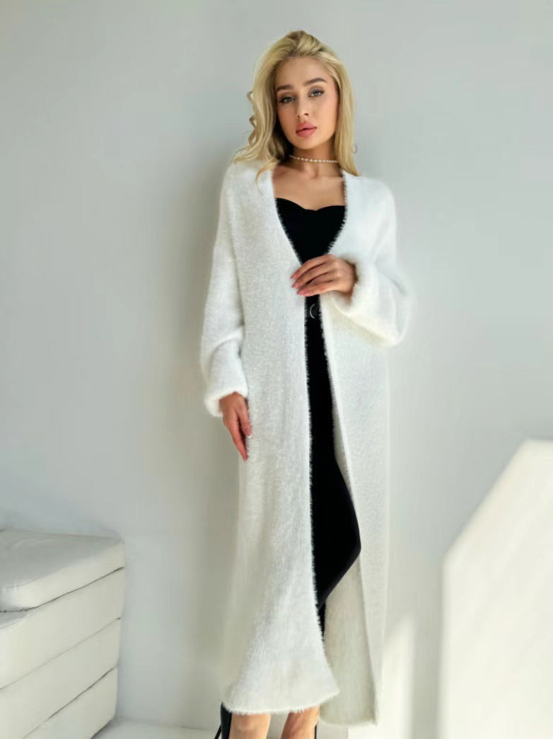 Knielange lockere Langarm-Pulloverjacke im Lazy-Style