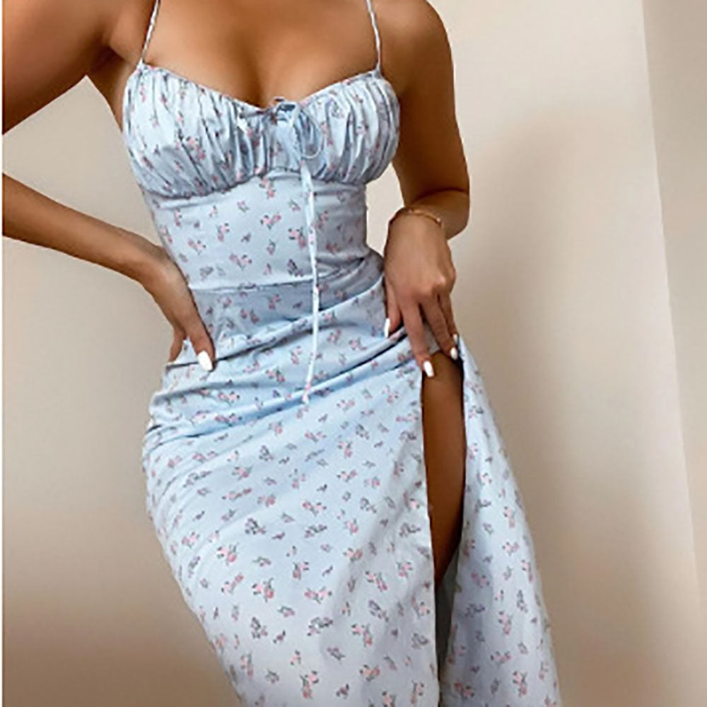 Blumenduft Sexy bedruckter Strapsrock mit Schnürung und Schlitz