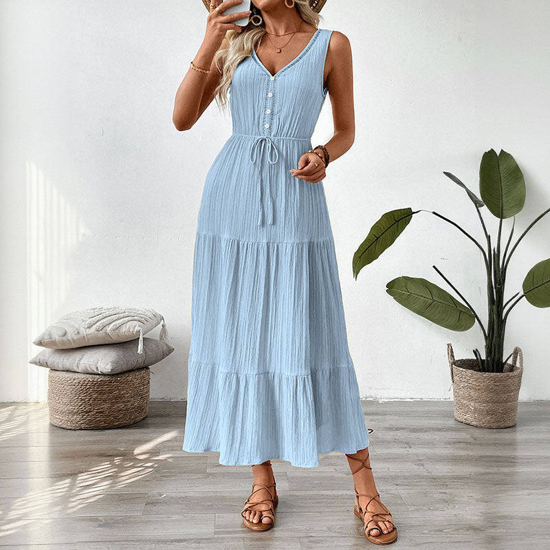 Elegantheit Einfaches und vielseitiges ärmelloses mit V-Ausschnitt Kleid