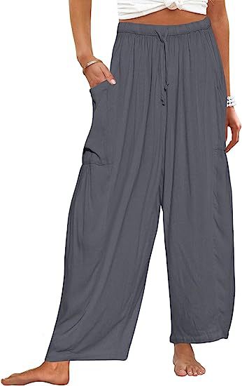Damenhose mit elastischem Bund hoher Taille lockerer Passform und weitem Bein