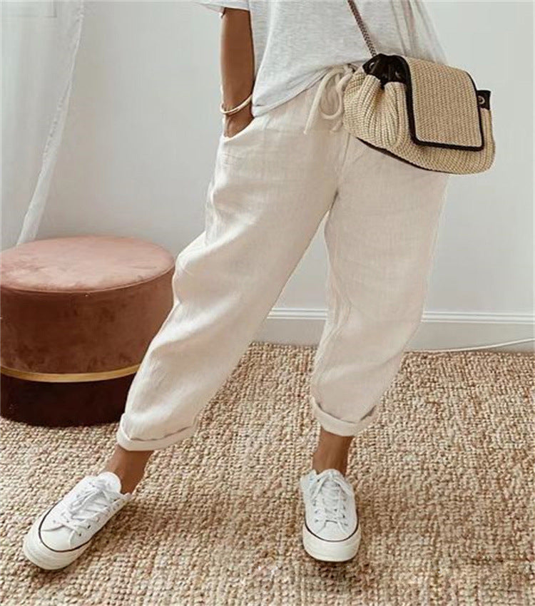 Bequeme Stretch-Freizeithose aus Baumwolle und Leinen