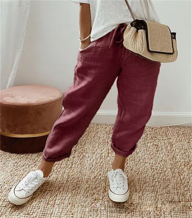 Bequeme Stretch-Freizeithose aus Baumwolle und Leinen