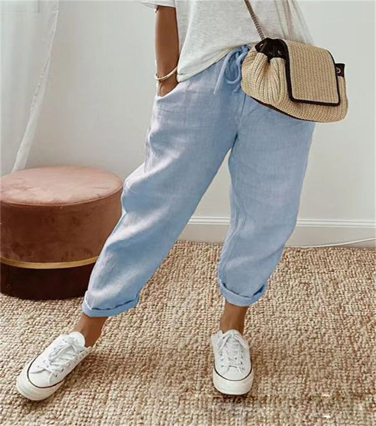 Bequeme Stretch-Freizeithose aus Baumwolle und Leinen
