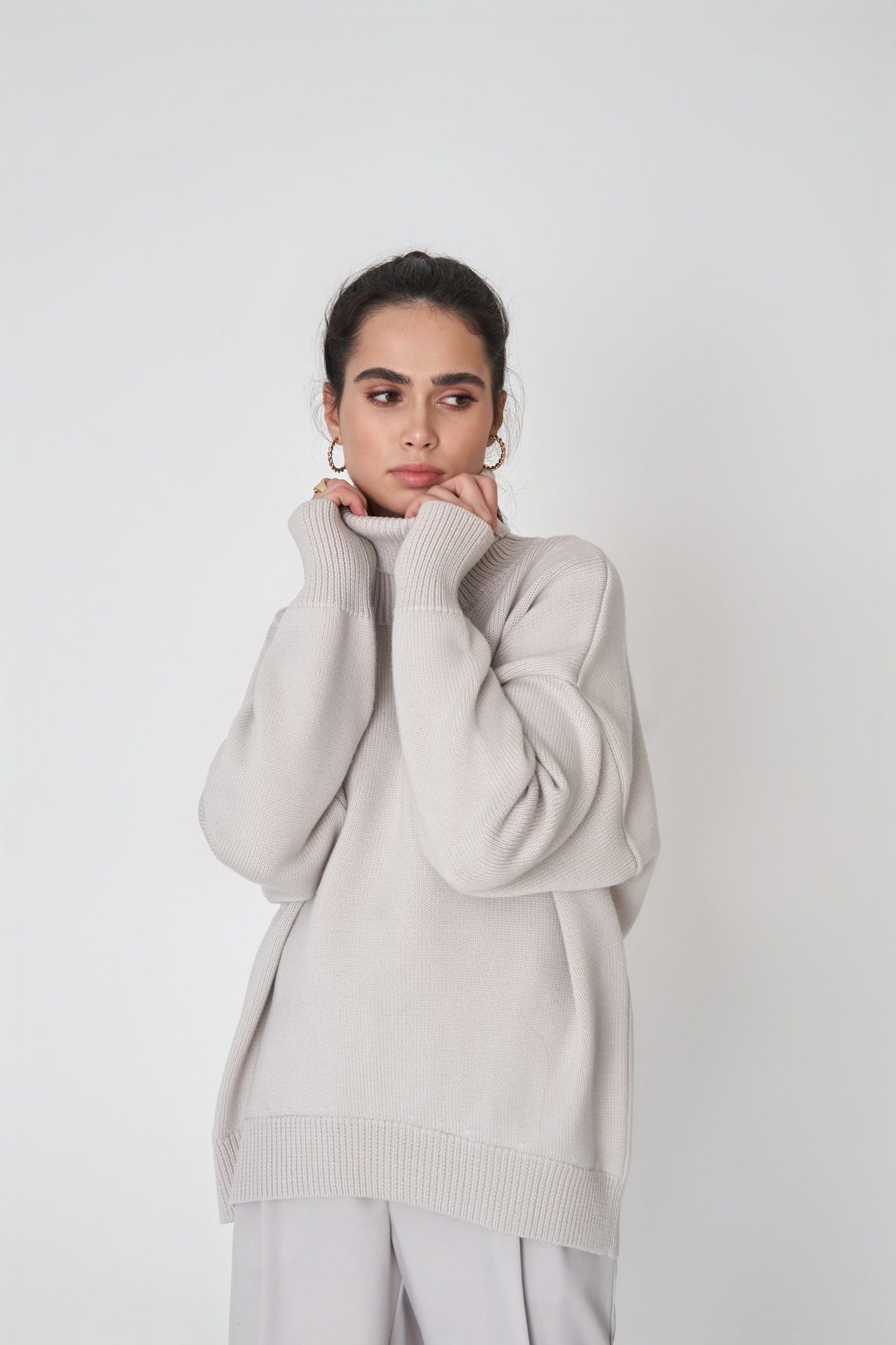 Einfarbiger Rollkragenpullover aus Kaschmir für Herbst und Winter locker gestrickt