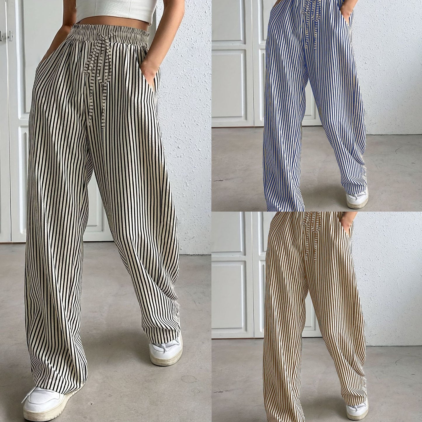 Gestreifte lässige gerade geschnittene Pendlerhose