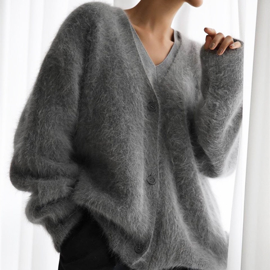 Lockerer weicher Strickpullover aus Nerzimitat mit langen Ärmeln