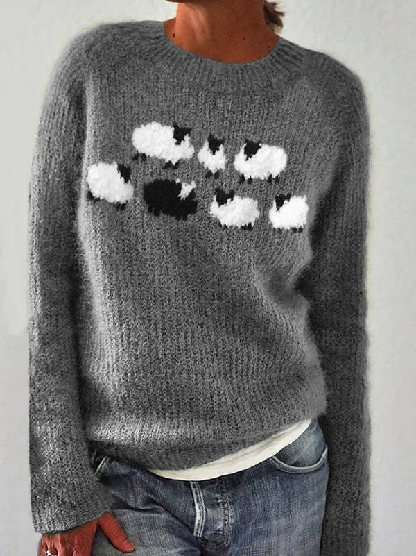Mehrfarbiger lockerer Strickpullover mit Rundhalsausschnitt