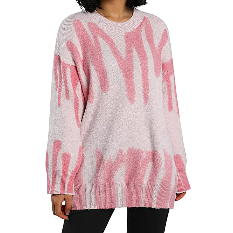 Lockerer vielseitiger Pullover im Lazy-Style mit Aufdruck für Damen