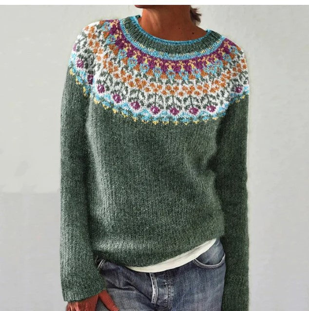 Mehrfarbiger lockerer Strickpullover mit Rundhalsausschnitt
