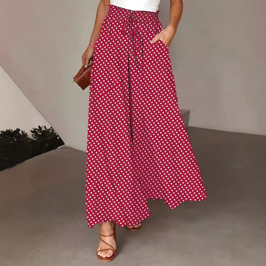 Bohemian elastischer Bund Polka Dot Print weites Bein Hose langer Rock