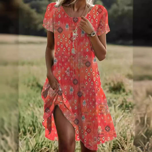 Sommer liches hohles langes Kleid im literarischen Folk-Stil