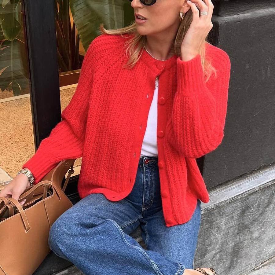 Herbst und Winter Street Casual Solid Color Rundhals Langarmpullover