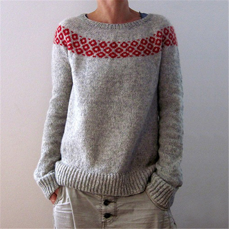 Mehrfarbiger lockerer Strickpullover mit Rundhalsausschnitt