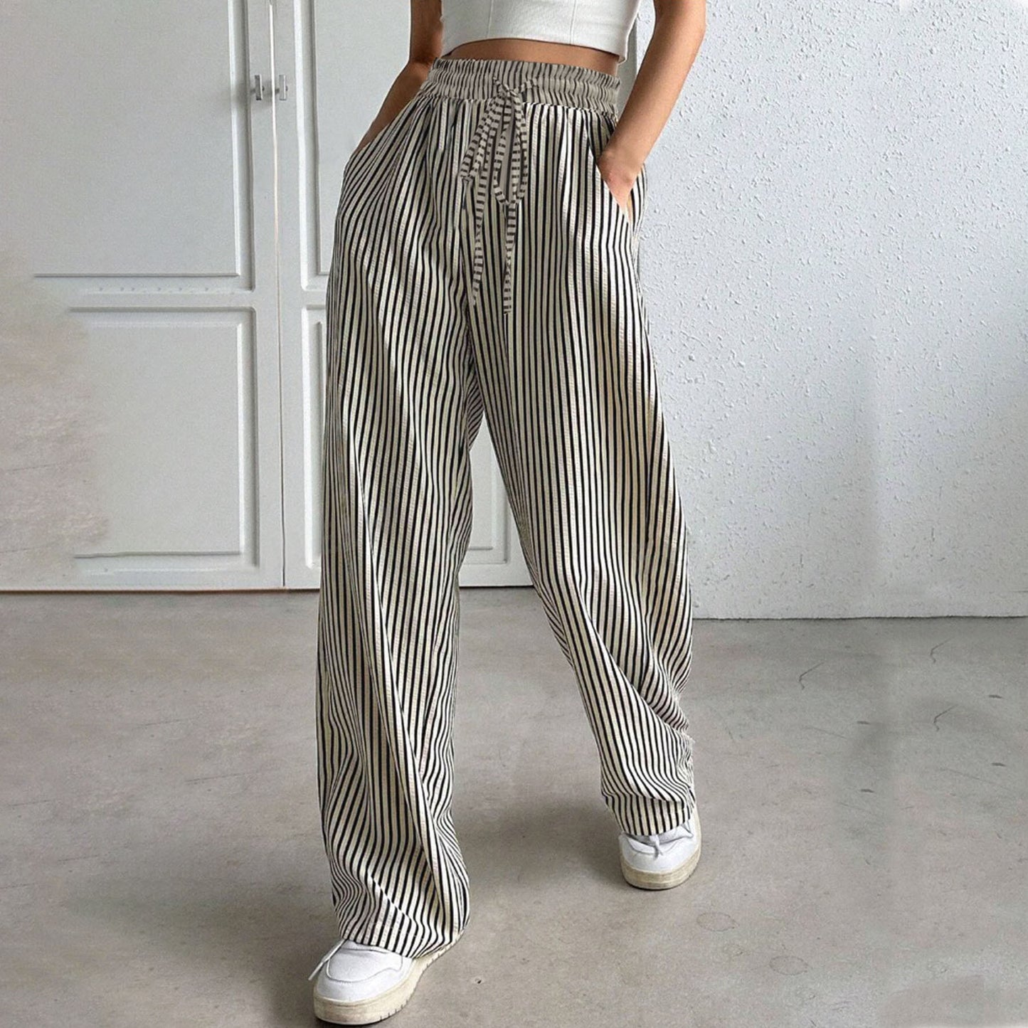 Gestreifte lässige gerade geschnittene Pendlerhose