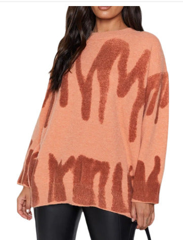 Lockerer vielseitiger Pullover im Lazy-Style mit Aufdruck für Damen
