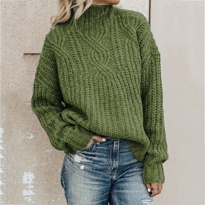 Rollkragenpullover aus grobem Strick in einfarbiger Farbe