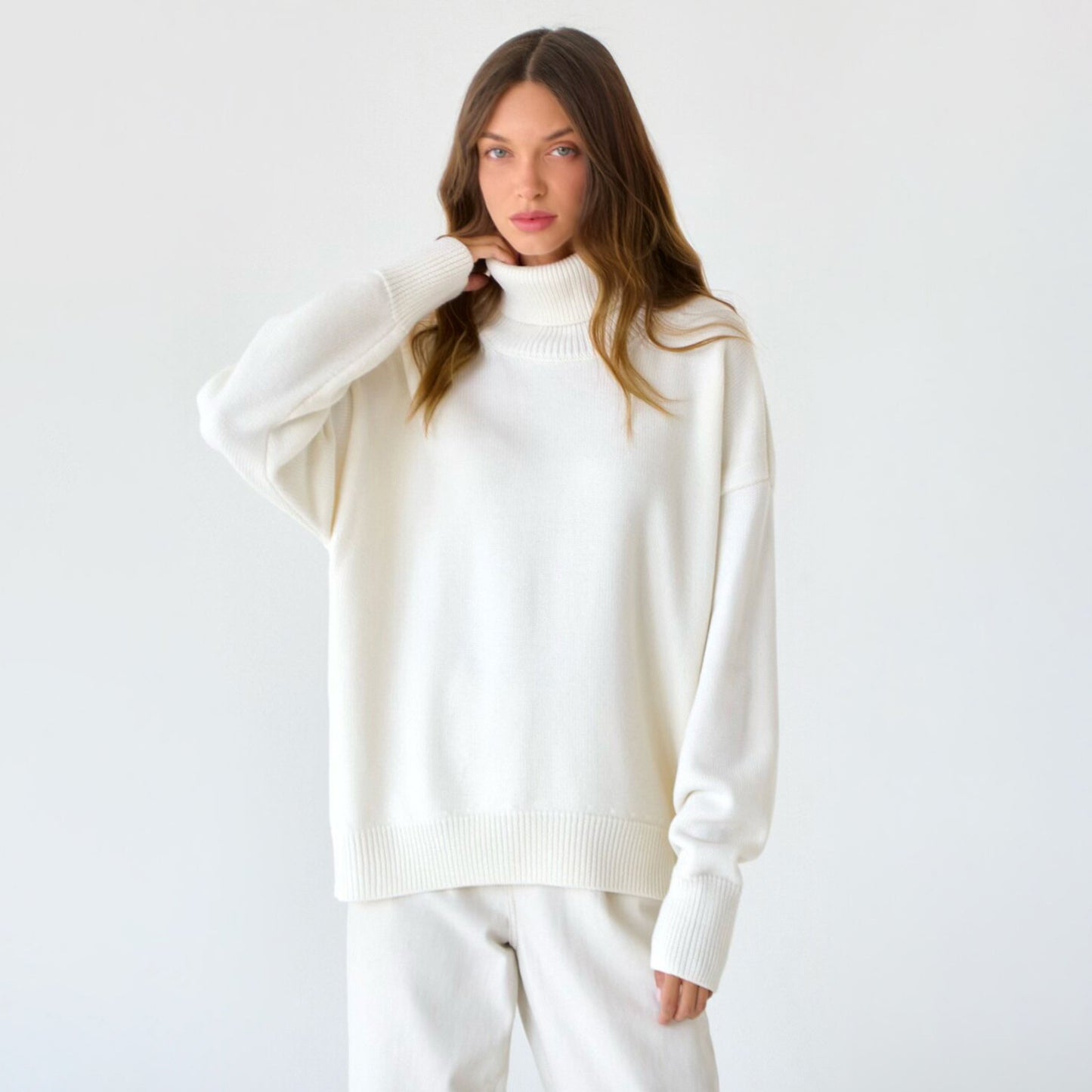 Einfarbiger Rollkragenpullover aus Kaschmir für Herbst und Winter locker gestrickt