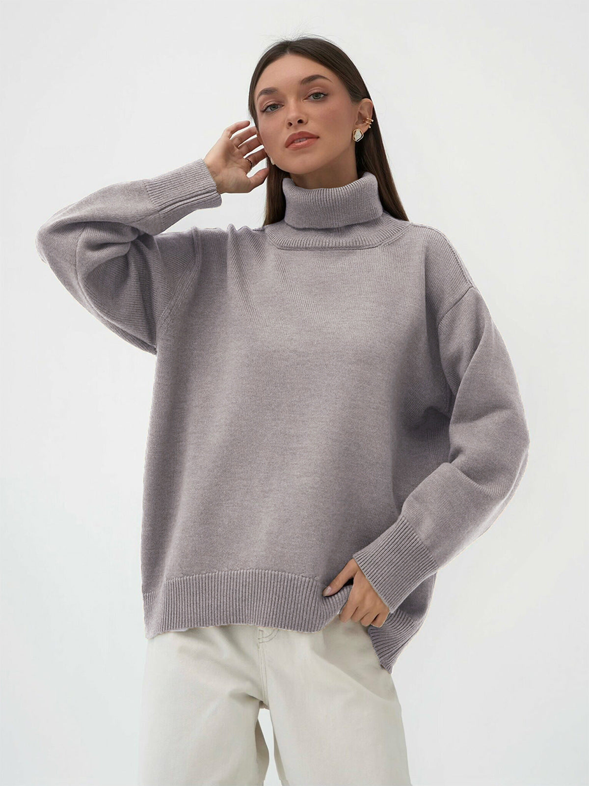 Einfarbiger Rollkragenpullover aus Kaschmir für Herbst und Winter locker gestrickt