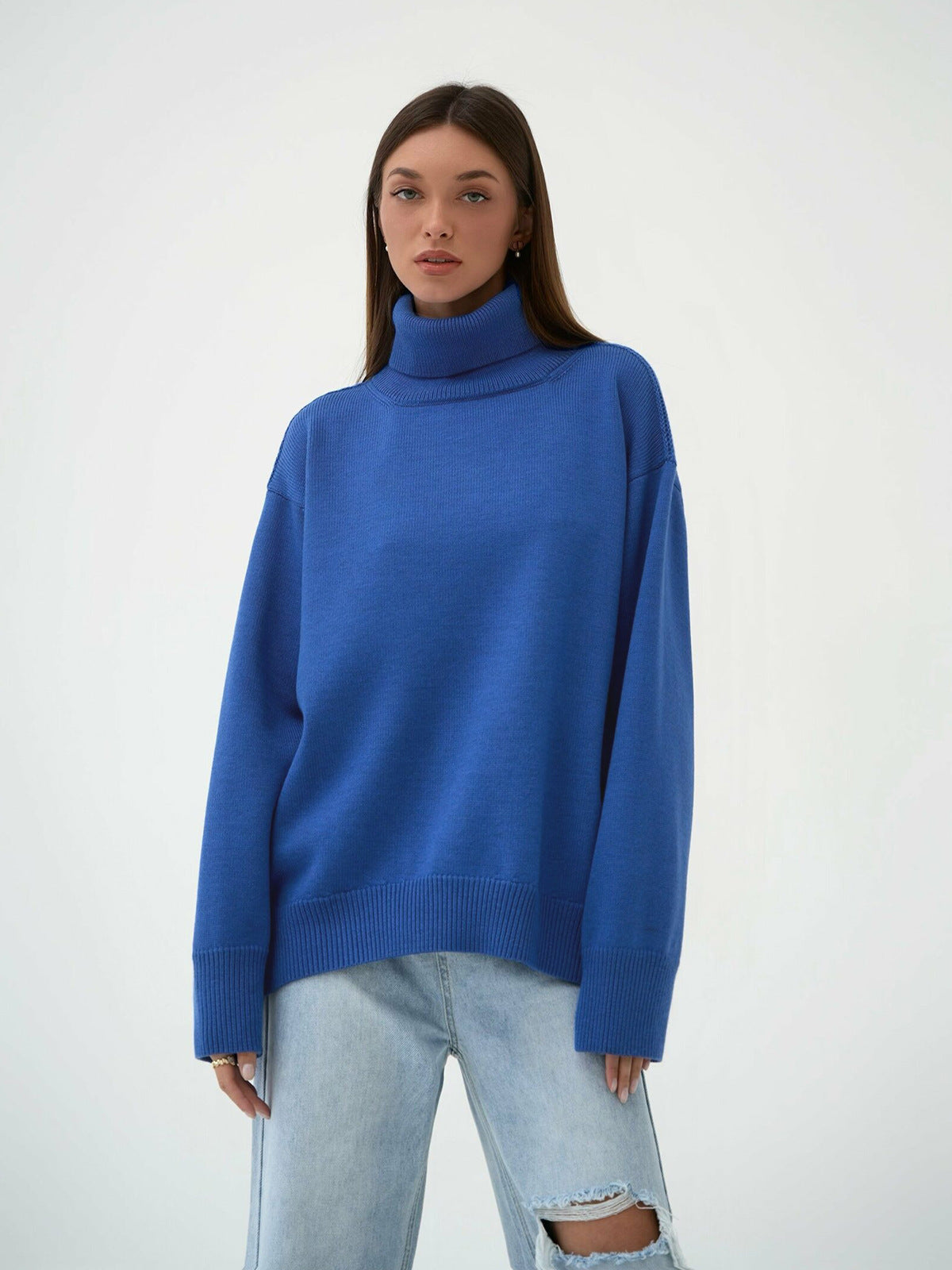 Einfarbiger Rollkragenpullover aus Kaschmir für Herbst und Winter locker gestrickt