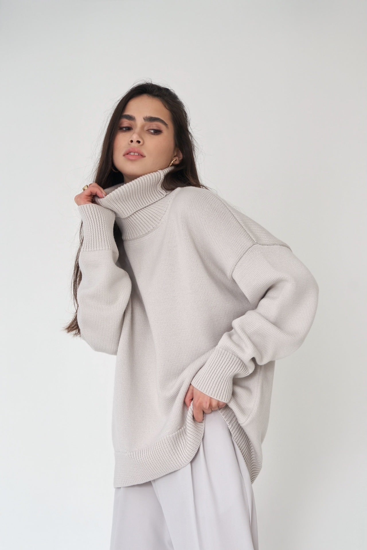 Einfarbiger Rollkragenpullover aus Kaschmir für Herbst und Winter locker gestrickt