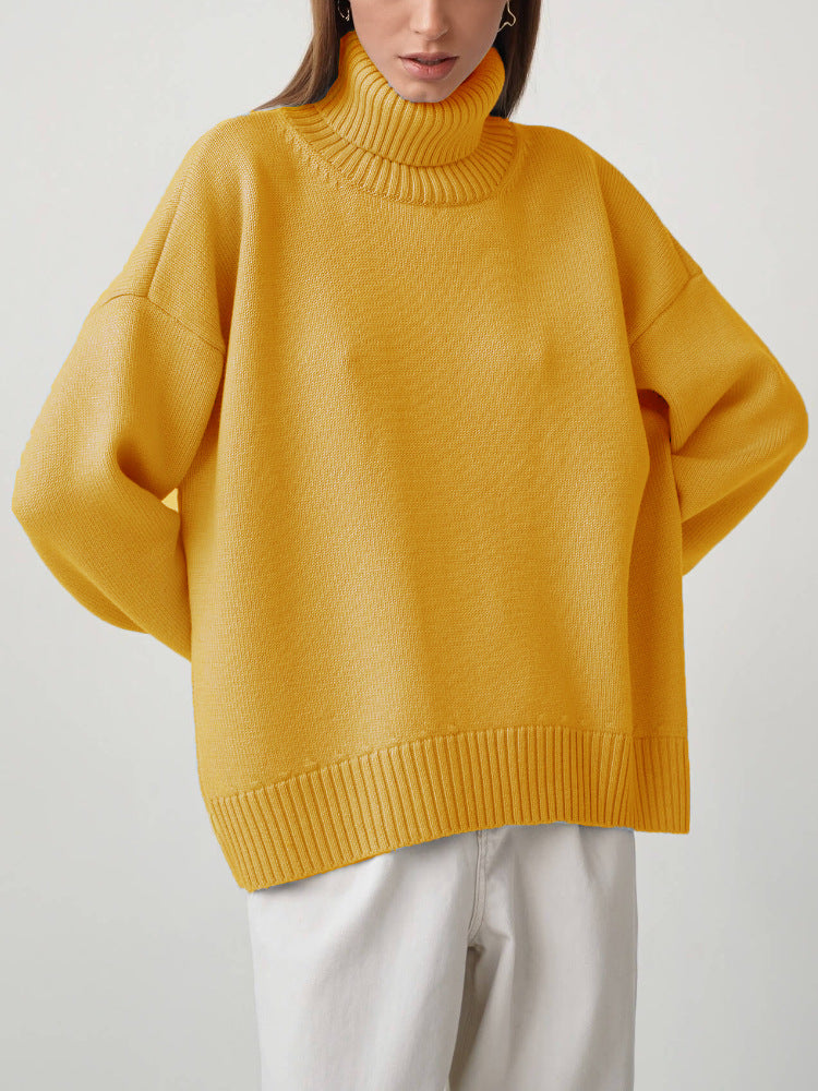 Einfarbiger Rollkragenpullover aus Kaschmir für Herbst und Winter locker gestrickt