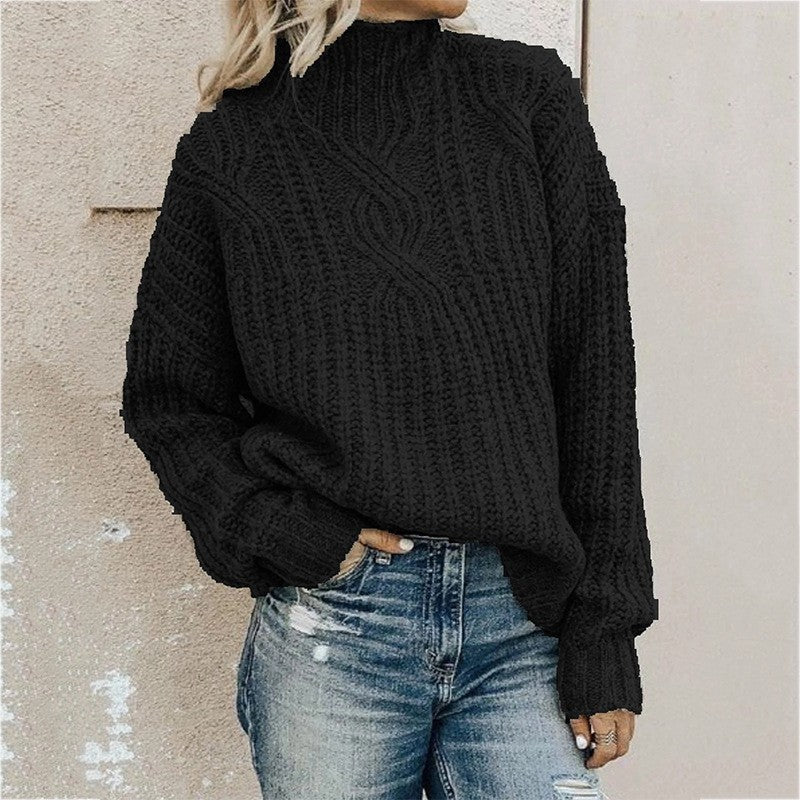 Rollkragenpullover aus grobem Strick in einfarbiger Farbe
