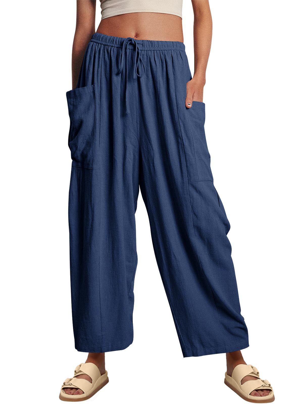 Damenhose mit elastischem Bund hoher Taille lockerer Passform und weitem Bein