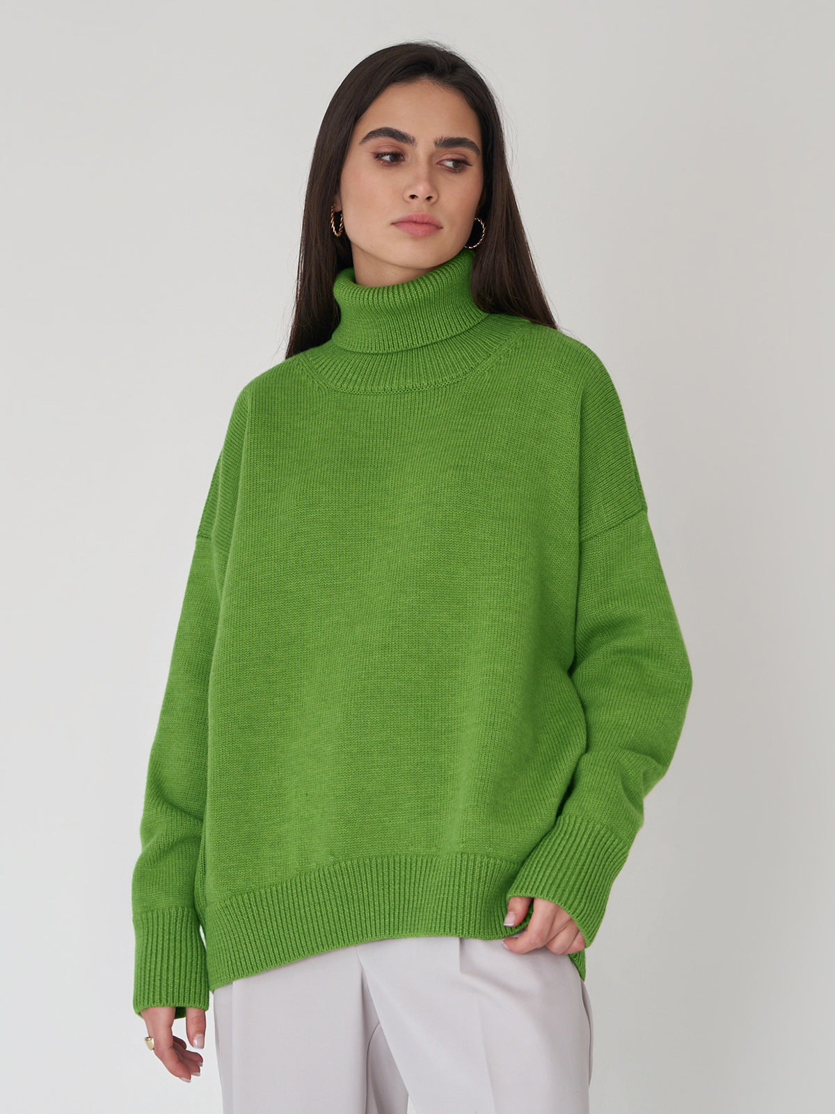 Einfarbiger Rollkragenpullover aus Kaschmir für Herbst und Winter locker gestrickt