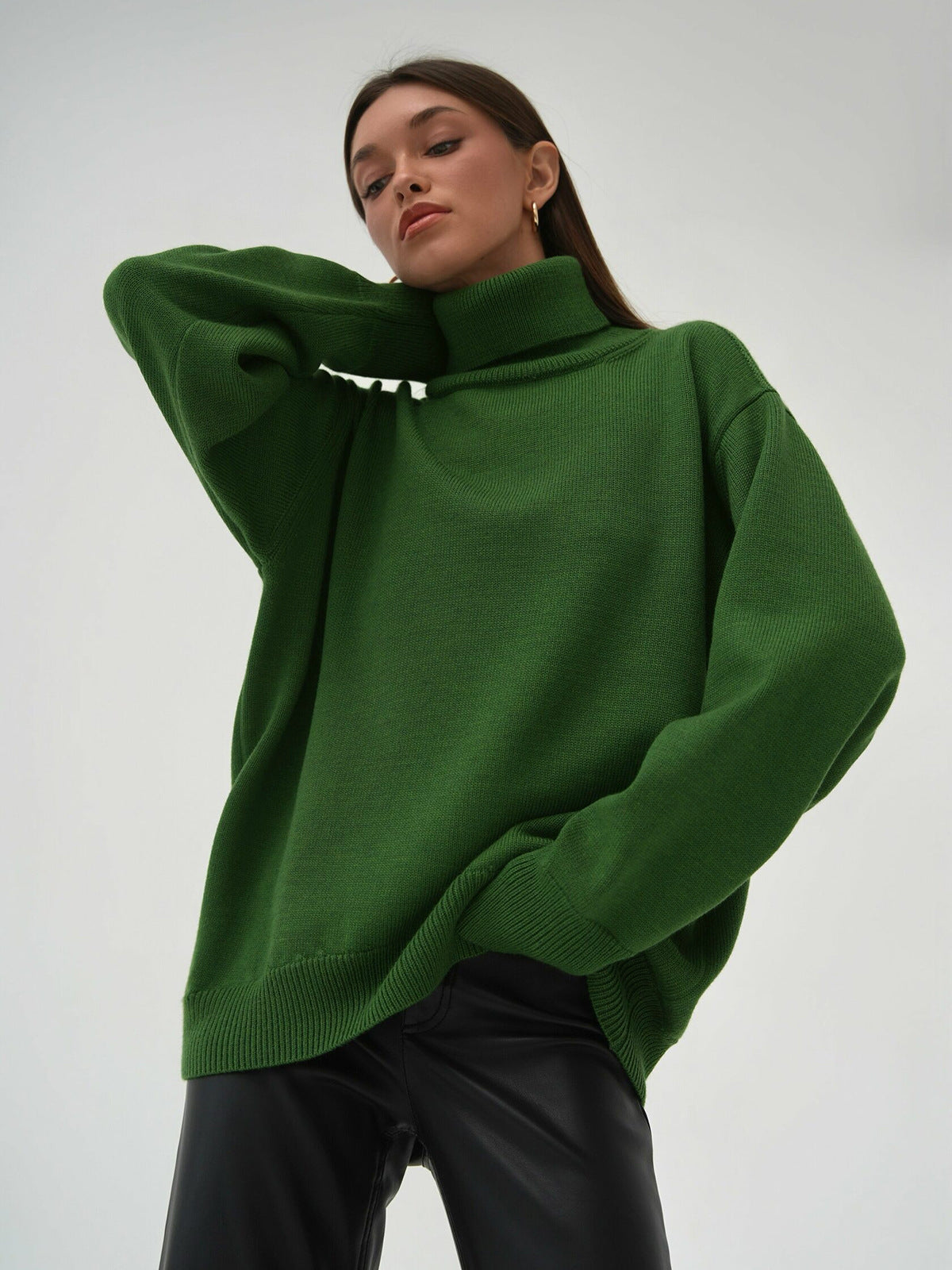 Einfarbiger Rollkragenpullover aus Kaschmir für Herbst und Winter locker gestrickt